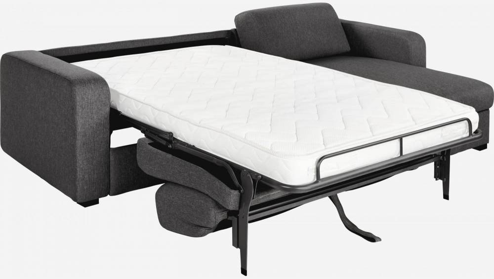 Sofá-cama de canto de 2 lugares c/ ripas de tecido - Cinza escuro 