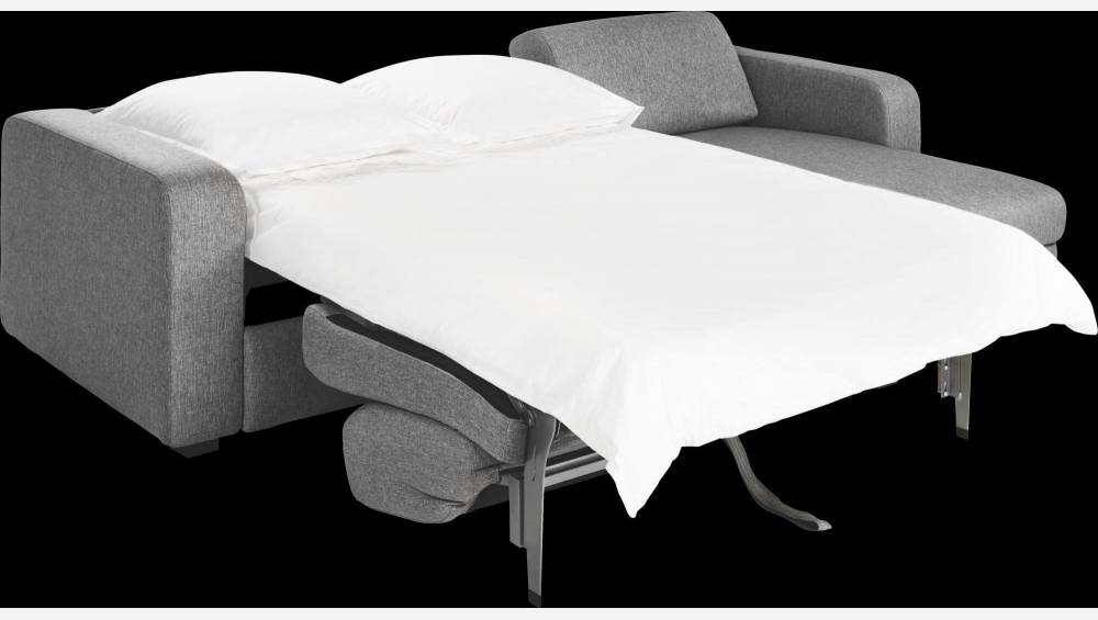 Sofá-cama de canto de 2 lugares c/ ripas de tecido - Cinza 