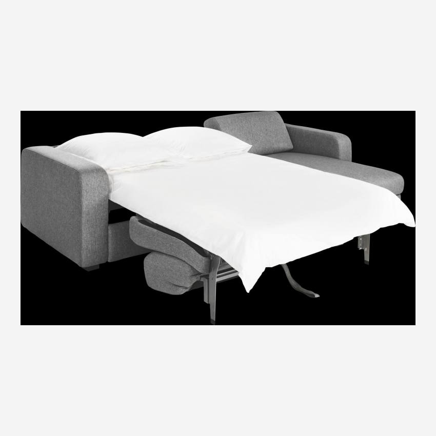 Sofá-cama de canto de 2 lugares c/ ripas de tecido - Cinza 