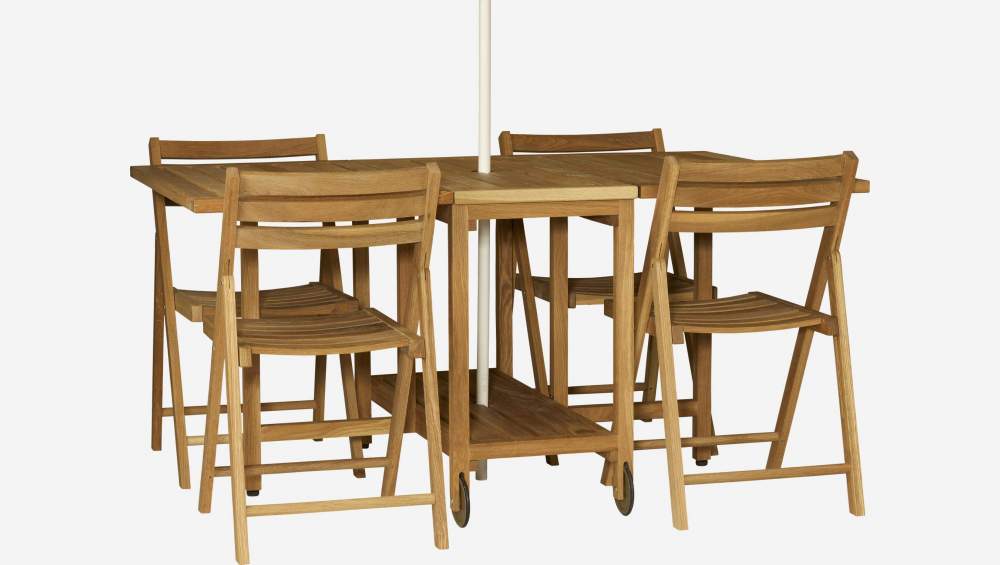 Klapptisch mit 4 Stühlen aus massiver, geölter Eiche - 150 x 95 cm