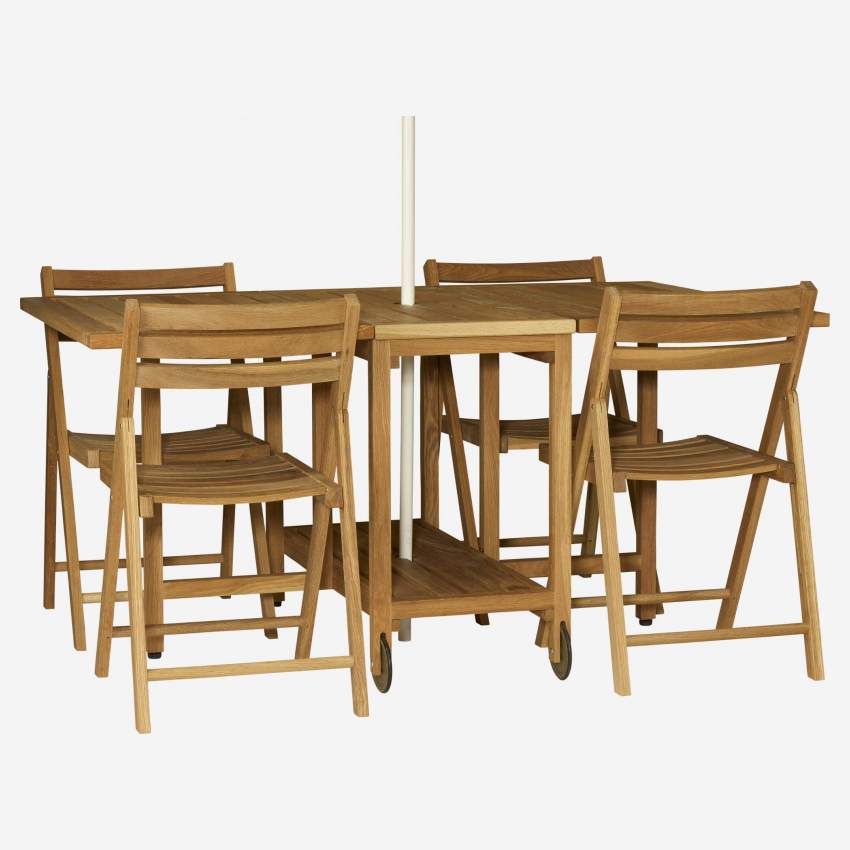 Mesa dobrável e 4 cadeiras em carvalho maciço oleado - 150 x 95 cm