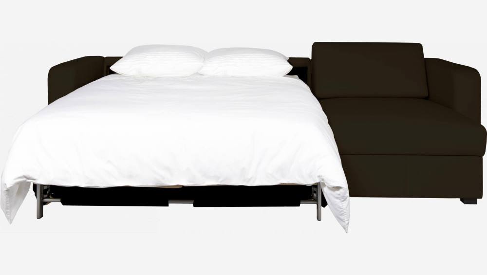 Sofá cama esquinero reversible 2 plazas de piel con almacenaje - Castaño