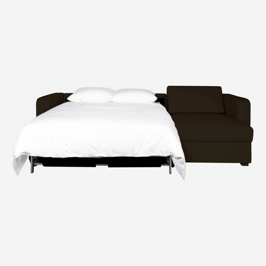 Sofá cama esquinero reversible 2 plazas de piel con almacenaje - Castaño