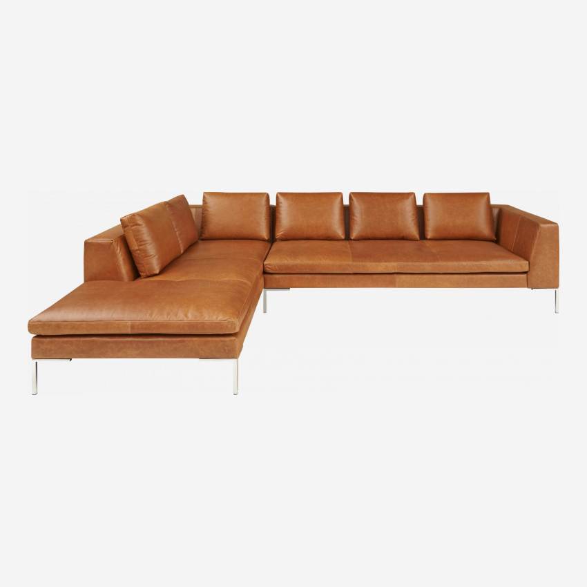 3-Sitzer-Sofa mit Chaiselongue links aus Vintage-Leder - Cognacbraun