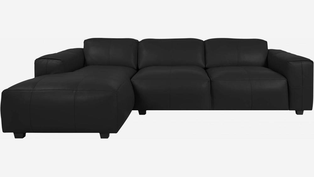3-Sitzer Sofa mit Chaiselongue links aus Savoy-Leder - Obsidianschwarz