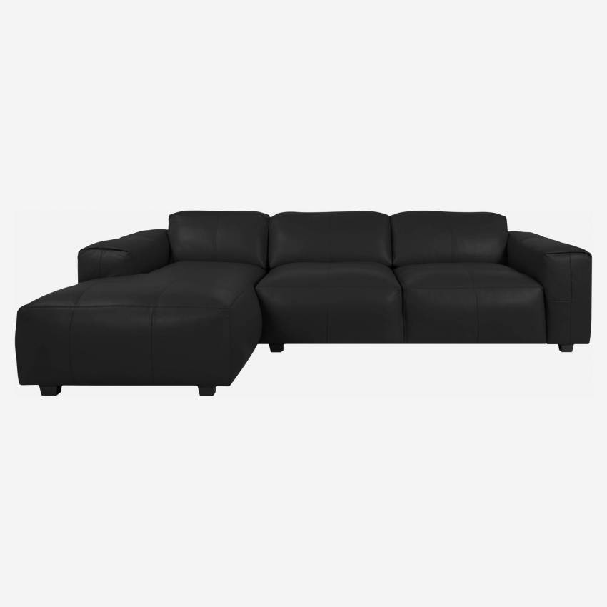 3-Sitzer Sofa mit Chaiselongue links aus Savoy-Leder - Obsidianschwarz