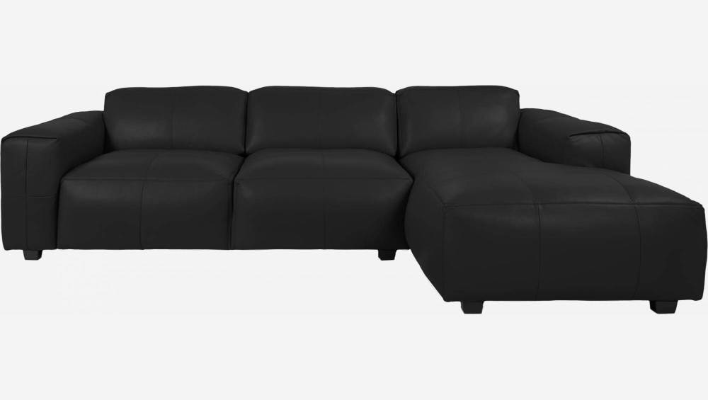 3-Sitzer Sofa mit Chaiselongue rechts aus Savoy-Leder - Obsidianschwarz