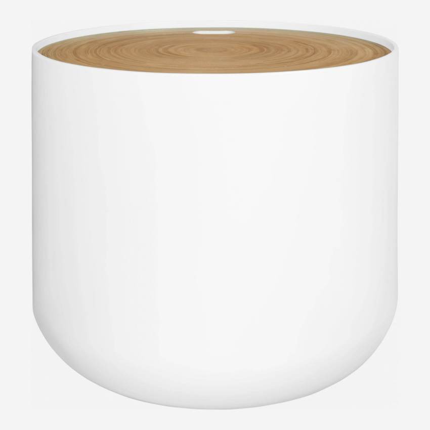Mesa de apoio em madeira lacada e bambu – 48 cm – Branco