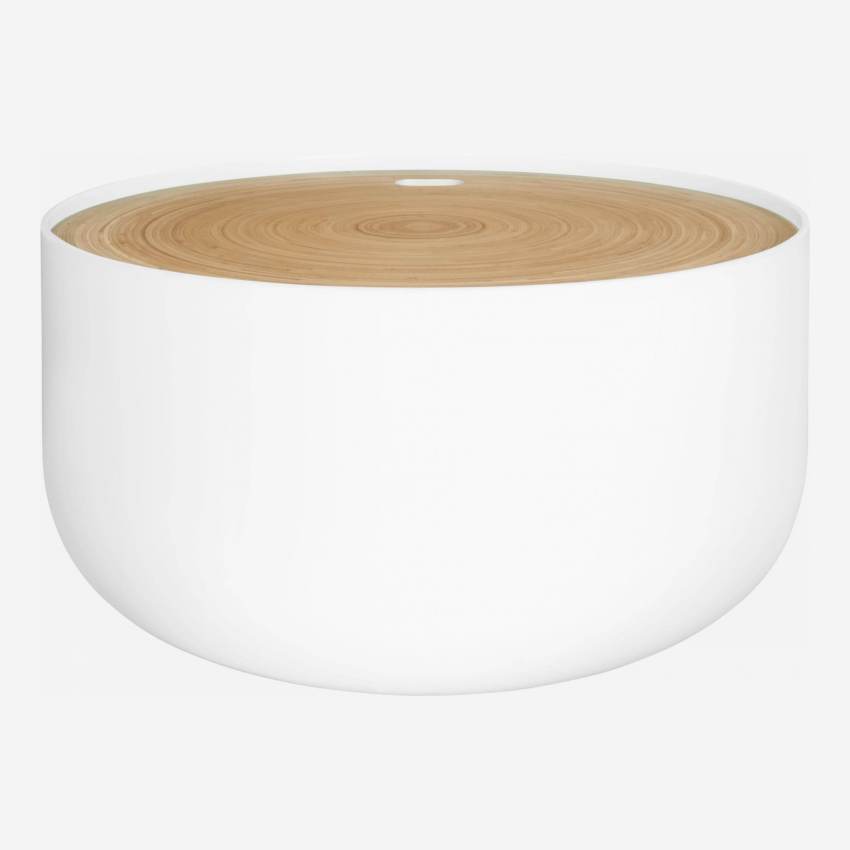 Mesa de apoio em madeira lacada e bambu – 60 cm – Branco