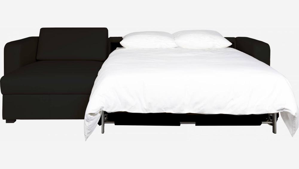 Sofá cama esquinero reversible 3 plazas de piel con almacenaje + somier de láminas - Negro