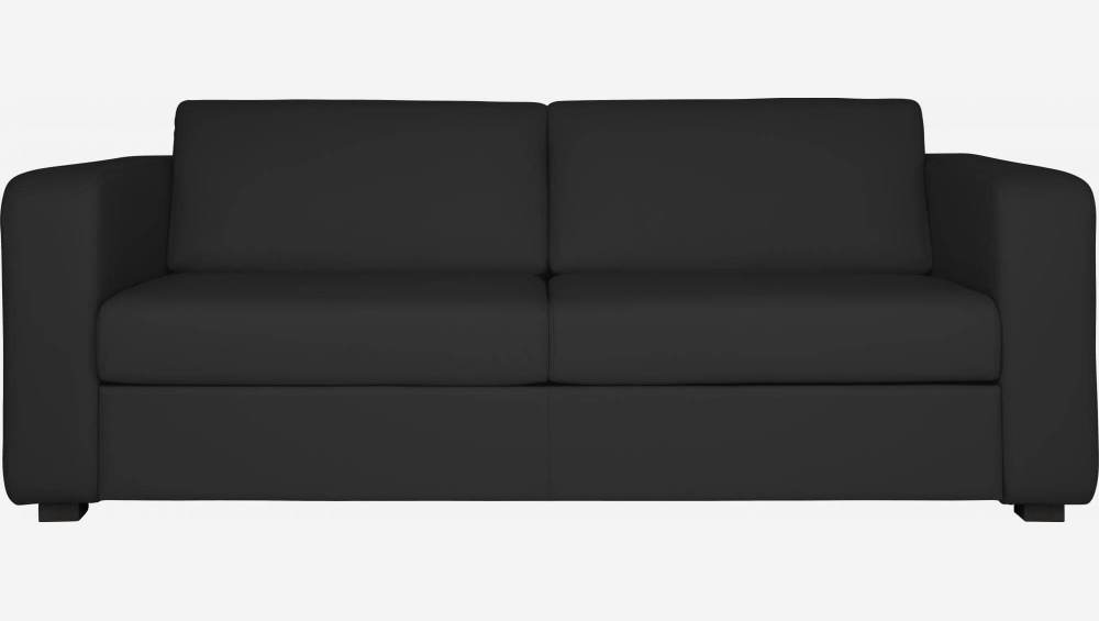 2-Sitzer-Schlafsofa aus Leder mit Lattenrost - Schwarz