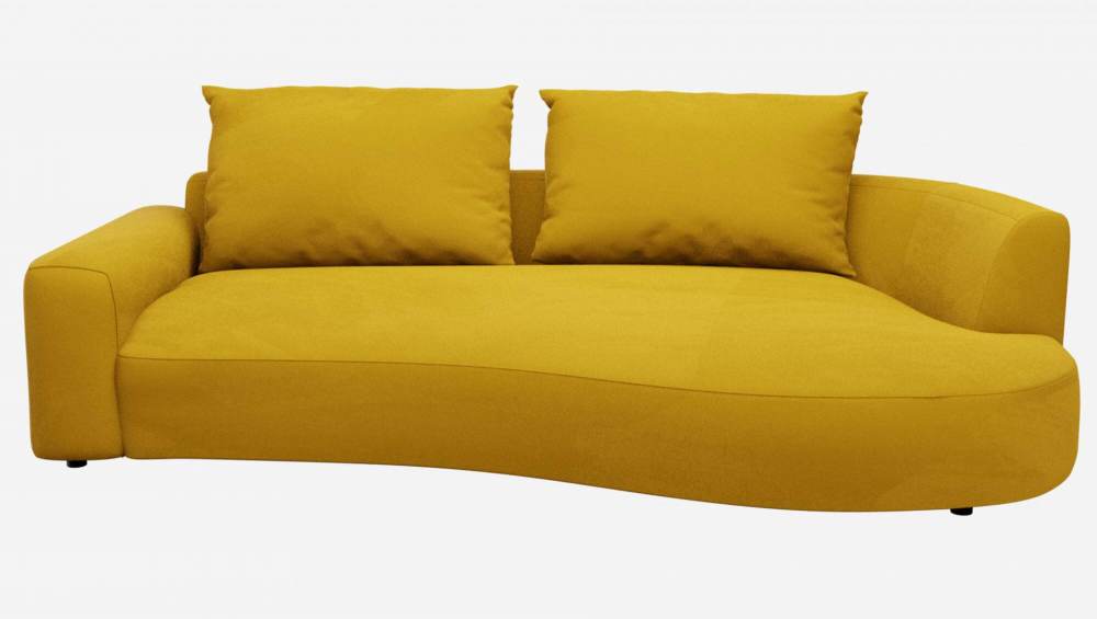 Canapé d'angle droit de forme organique en velours - Jaune moutarde 