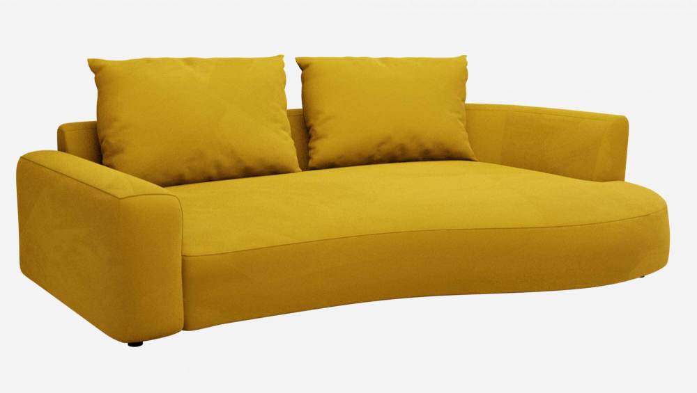 Sofá de canto direito com forma orgânica en veludo - Amarelo-mostarda