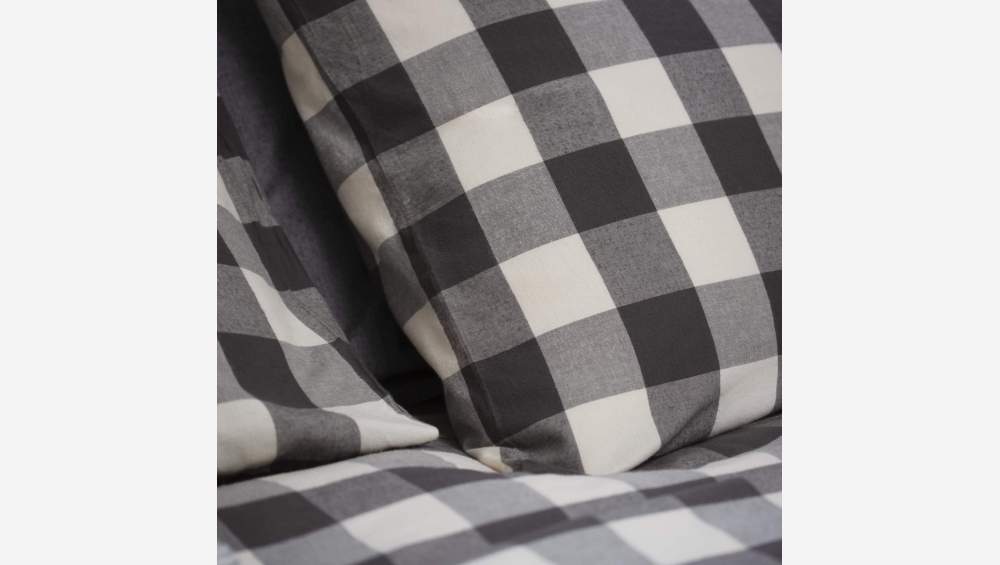Parure de lit en flanelle de coton - 220 x 240 cm - Motif Vichy noir