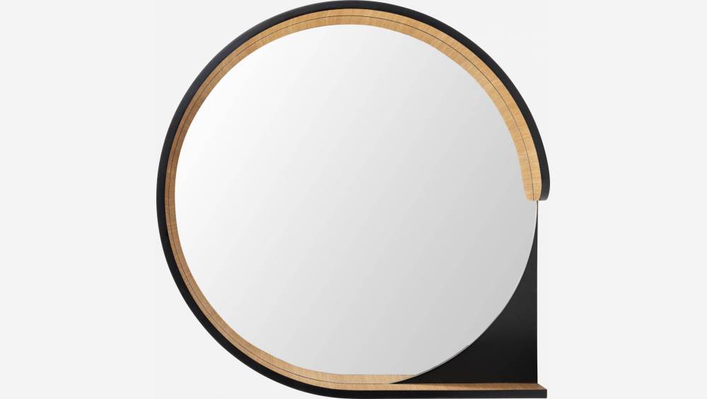 Espelho redondo de madeira - 50 cm - Preto