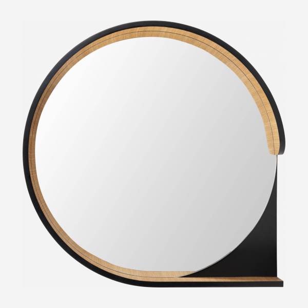Miroir rond en bois - 50 cm - Noir