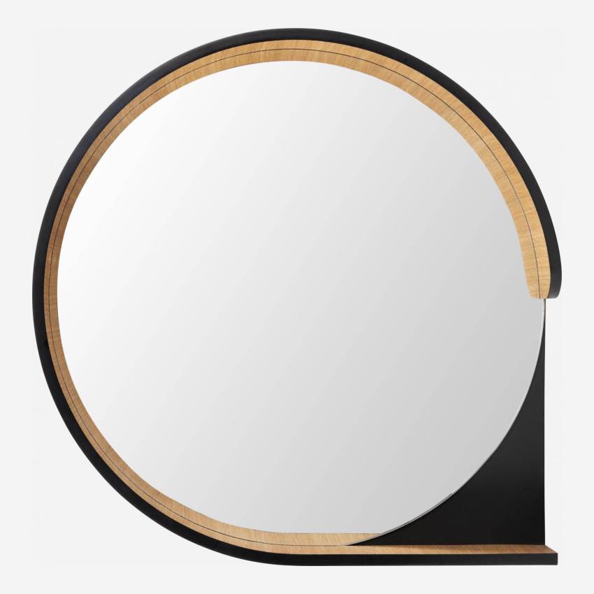 Espejo redondo de madera - 50 cm - Negro
