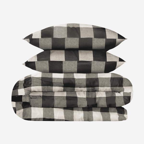 Set di biancheria da letto in flanella di cotone - 220 x 240 cm - motivo percalle nero