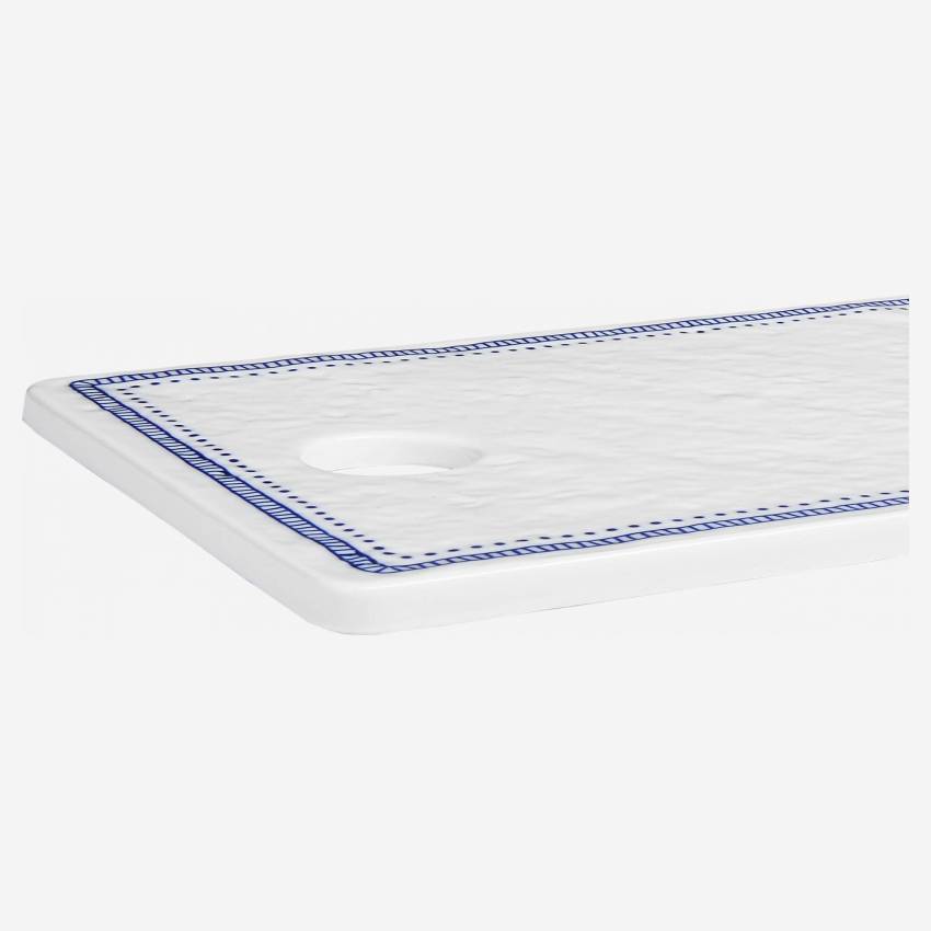 Tagliere in porcellana 17x29 cm bianco e blu - Design di Floriane Jacques