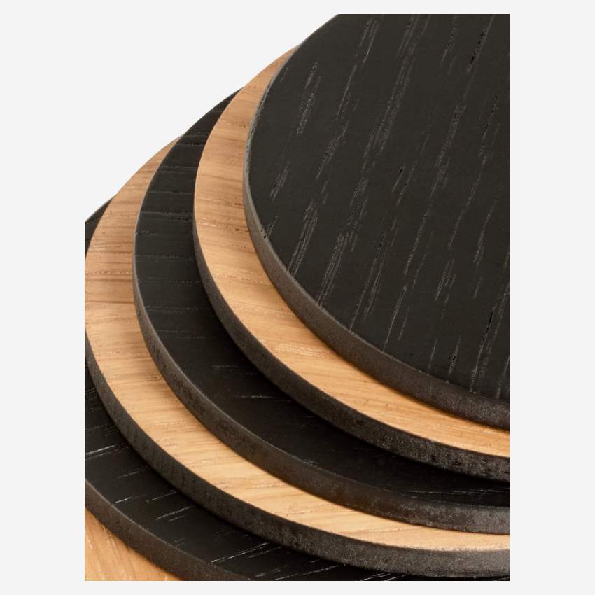 Set van 6 onderzetters van hout met houder