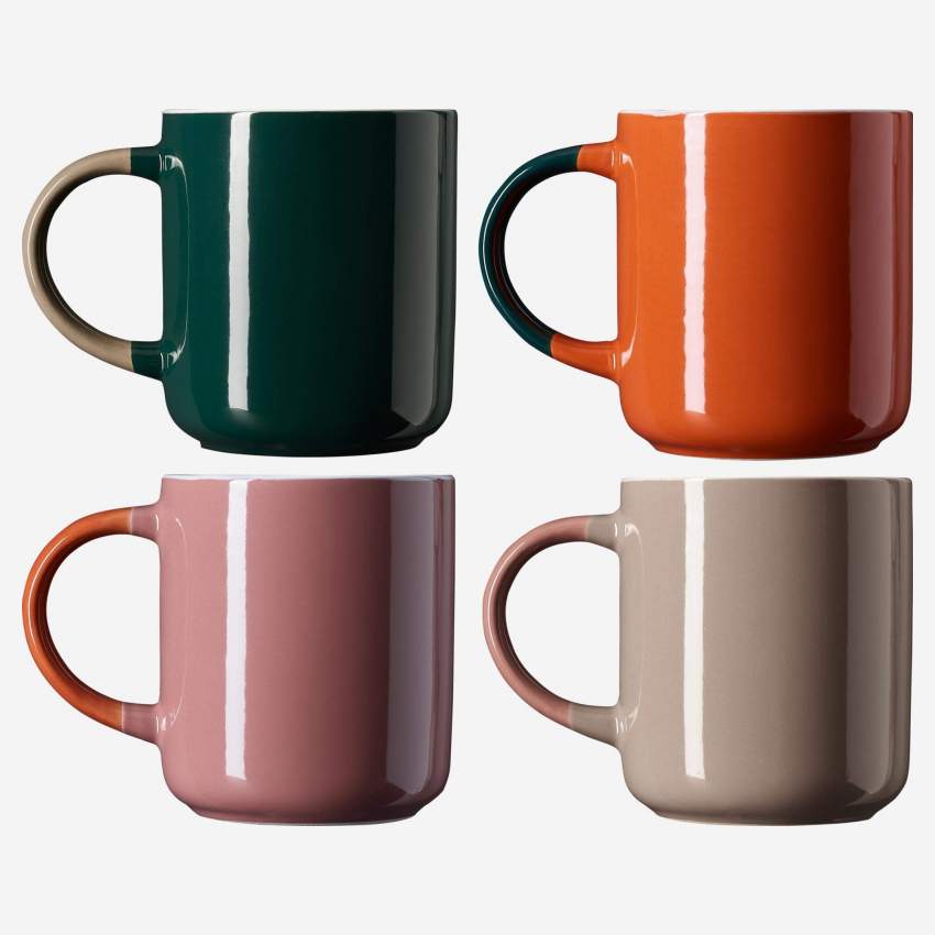 Lot de 4 mugs en grès - 420 ml - Multicolore
