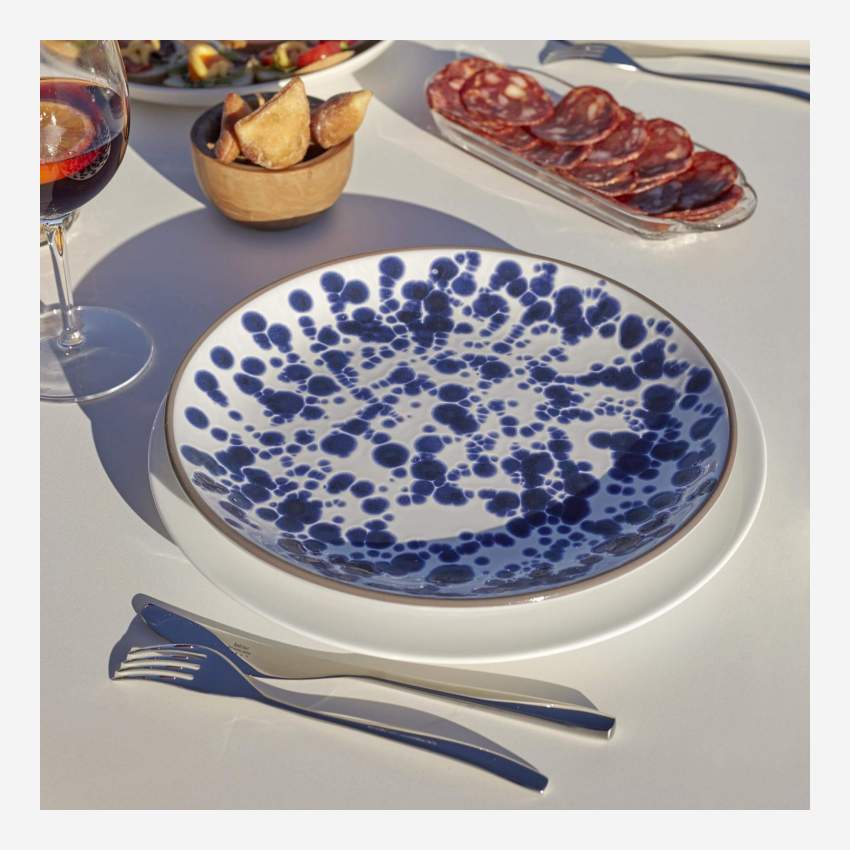 Assiette plate 28cm en terracotta blanche et bleue