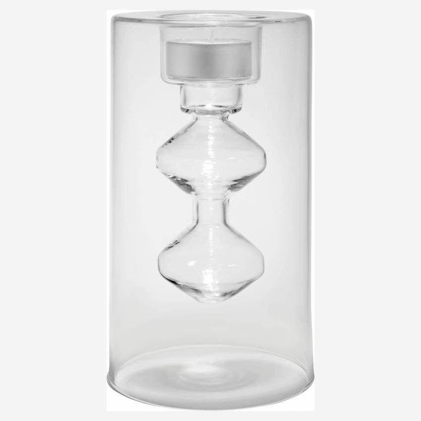 Bougeoir  en verre - 16,5 cm - Transparent