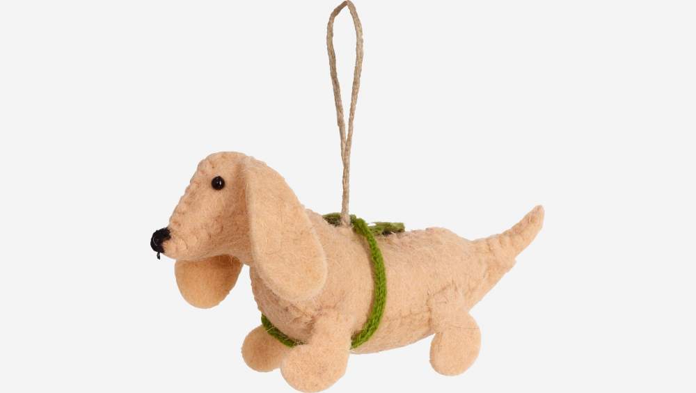 Weihnachtsdekoration - Beigefarbener Hund aus Filz zum Aufhängen 