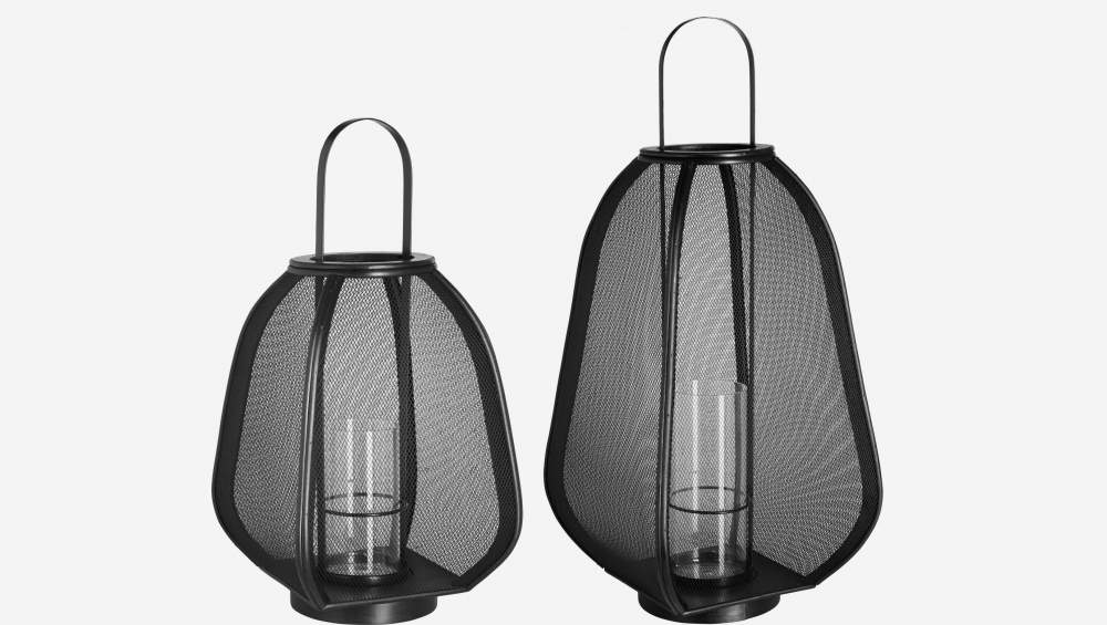 Lanterne en métal et bambou - Noir - 28,5 x 52,5 cm