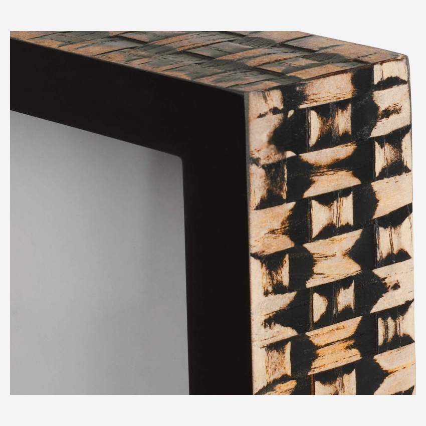 Moldura de mesa em madeira entrelaçada - 13x18cm - Preto e natural