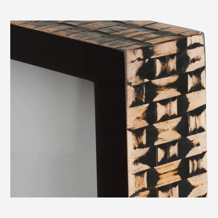 Moldura de mesa em madeira entrelaçada - 13x18cm - Preto e natural