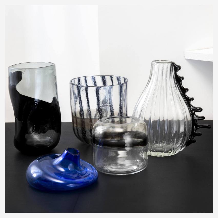Jarro de vidro soprado por boca - Transparente e preto