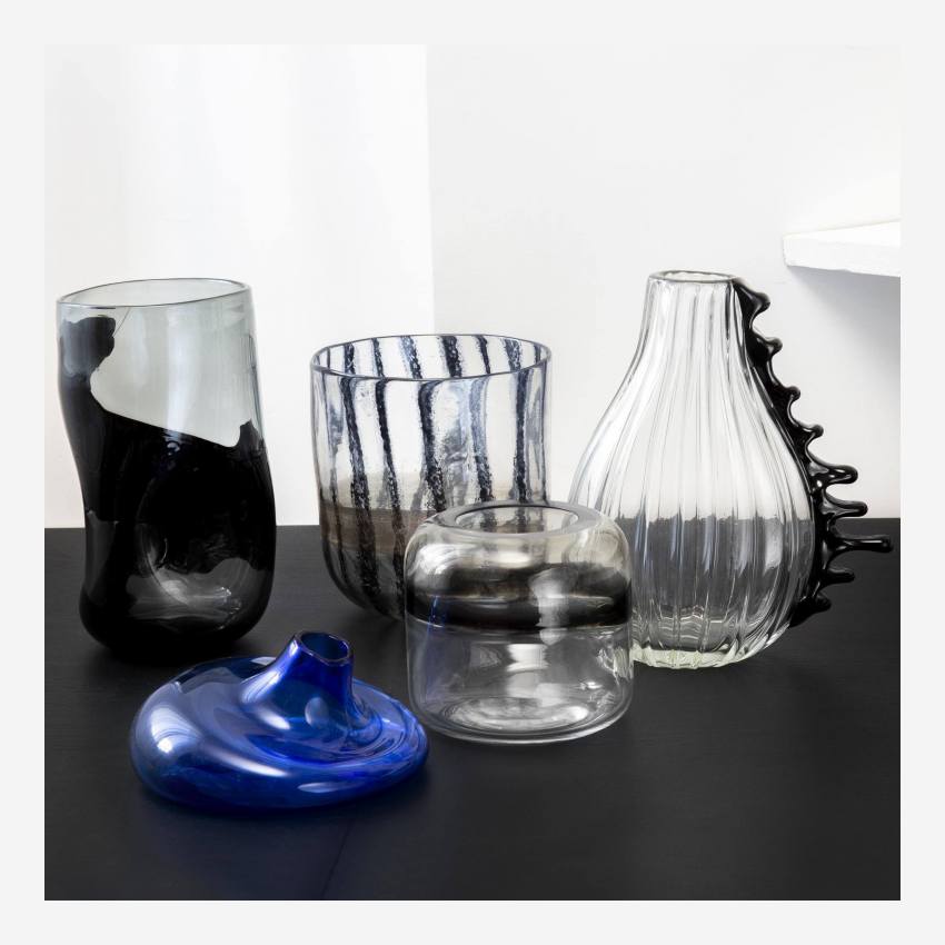 Vaas van mondgeblazen glas - Transparant en zwart