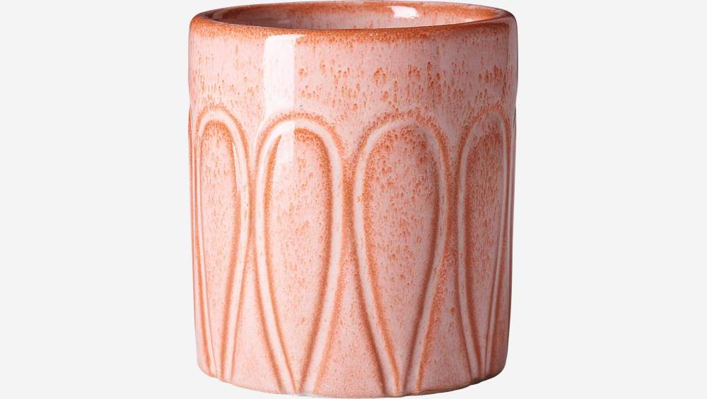 Conjunto de 3 vasos com tampo em faiança - Cinza, laranja e rosa