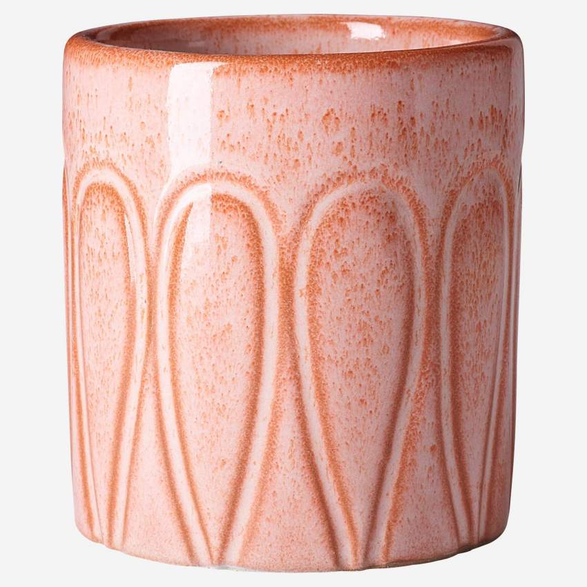 Conjunto de 3 vasos com tampo em faiança - Cinza, laranja e rosa