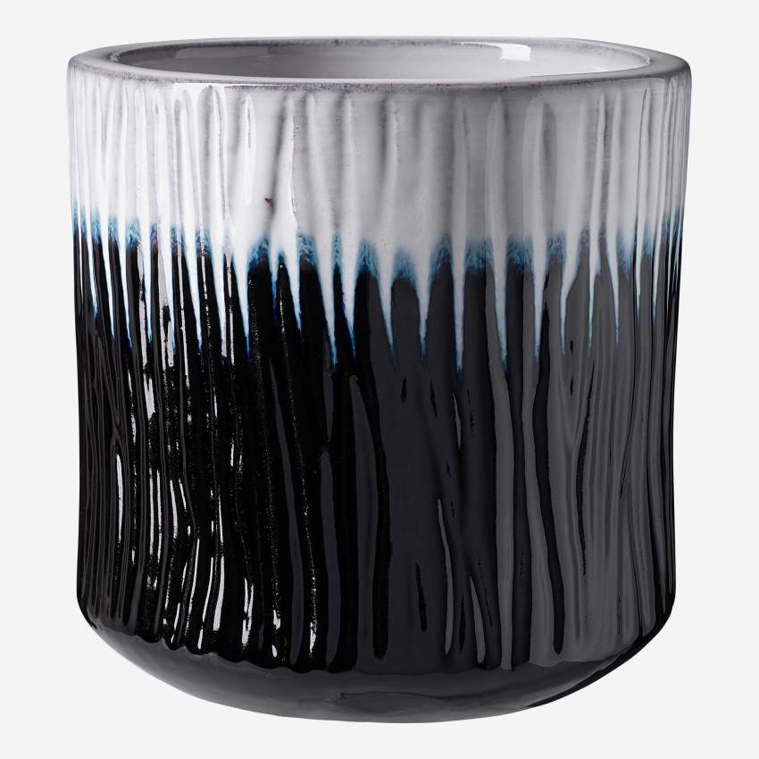 Conjunto de 3 vasos decorativos em faiança - Azul e branco