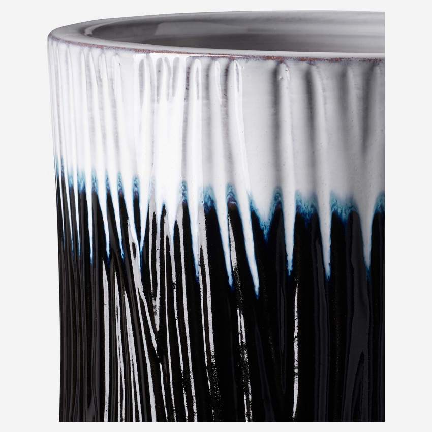Conjunto de 3 vasos decorativos em faiança - Azul e branco