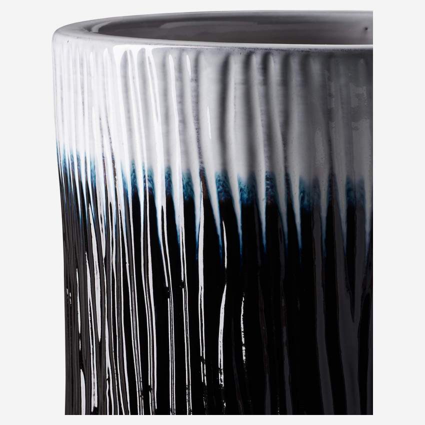 Vaso decorativo em faiança - Azul e branco - 30x30 cm