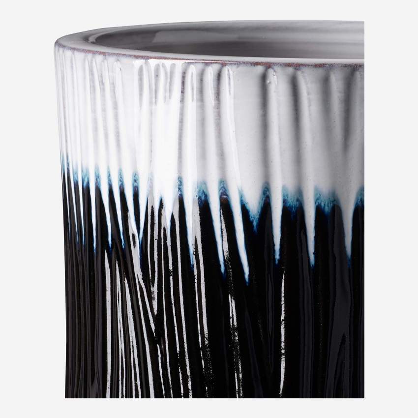 Vaso decorativo em faiança - Azul e branco - 24x24cm