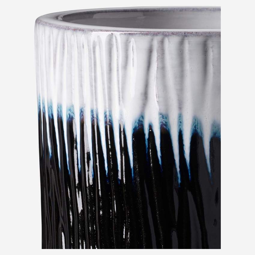 Cache-pot en faïence - Bleu et blanc - 19 x 19 cm