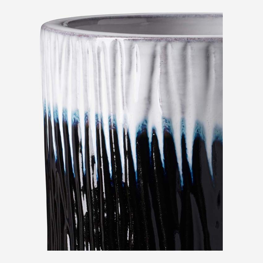 Vaso decorativo em faiança - Azul e branco - 19x19cm