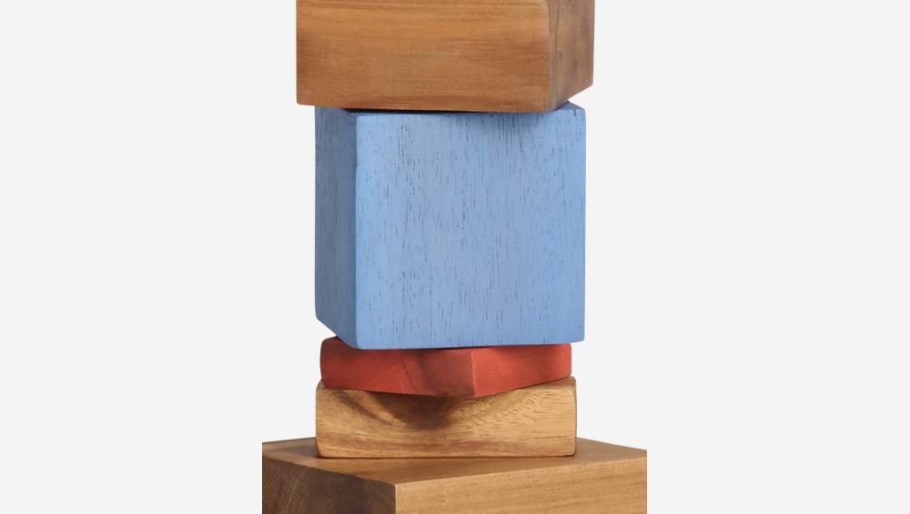 Bougeoir en bois d'acacia - 12 cm - Multicolore