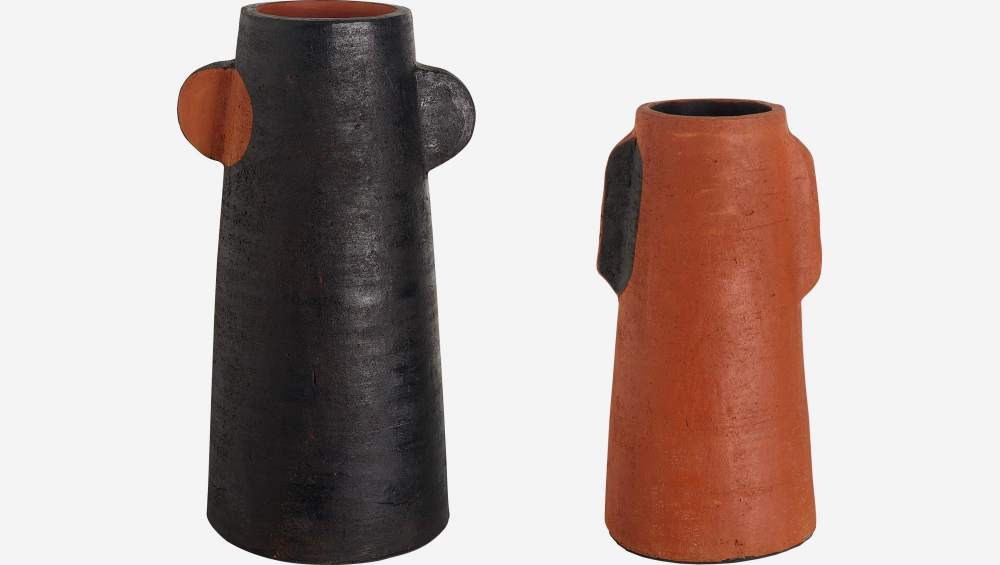 Vase en terracotta - 30 cm - Rouge foncé et noir