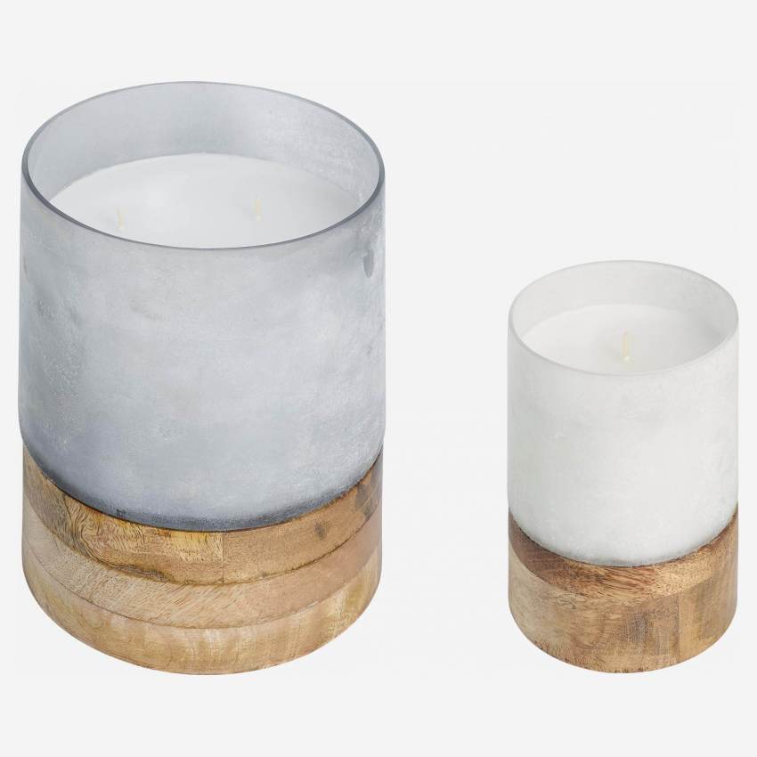 Kerze aus Holz und sandgestrahltem Glas - 100 Stunden - Grau