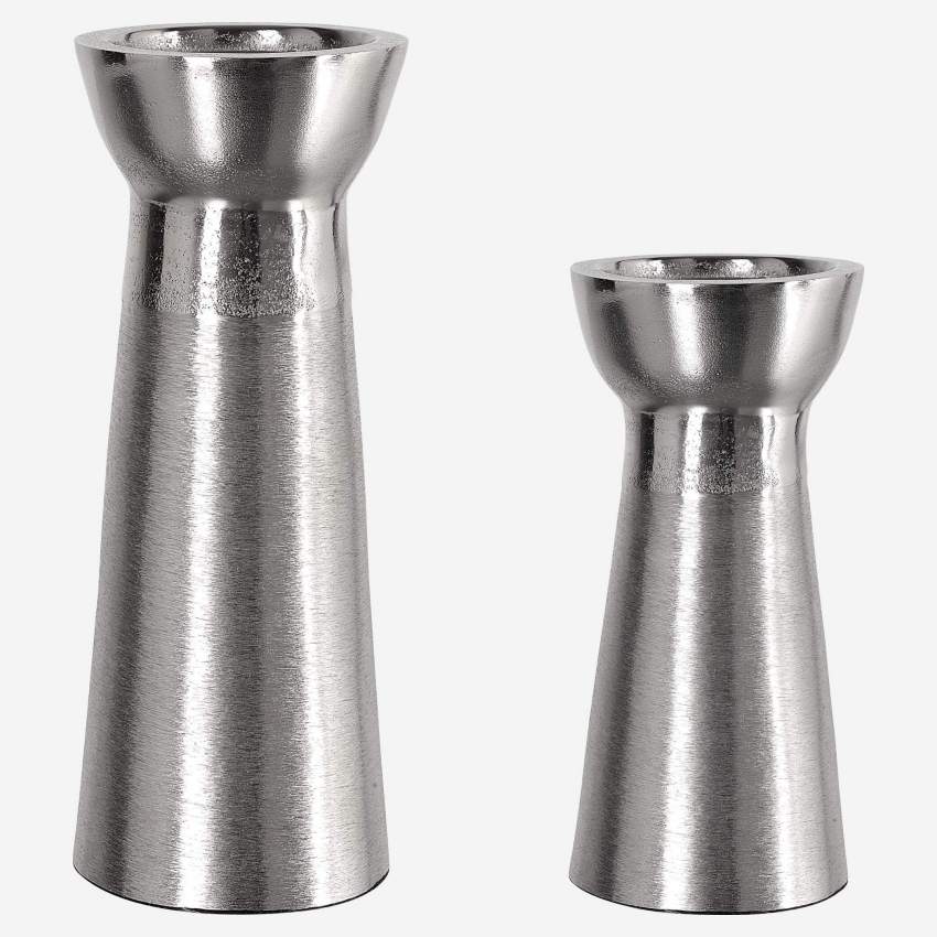 Candelabro de alumínio - Prateado - 19cm