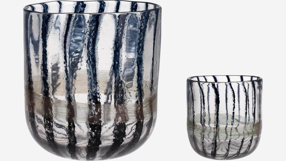 Vase en verre soufflé bouche - Doré et rayures bleues - 20 cm
