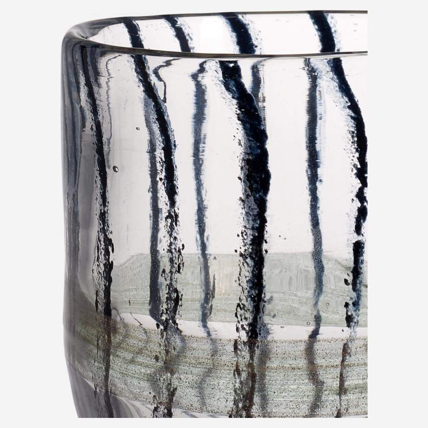 Theelichthouder van mondgeblazen glas - Verguld met blauwe strepen - 10,5 cm
