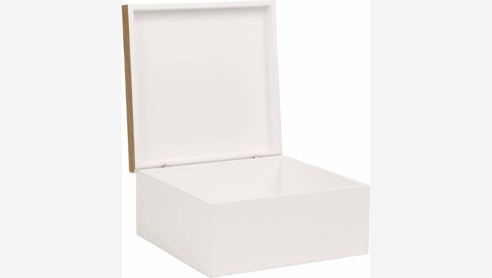 Caixa de arrumação em madeira 25x25cm c/ interior lacado branco