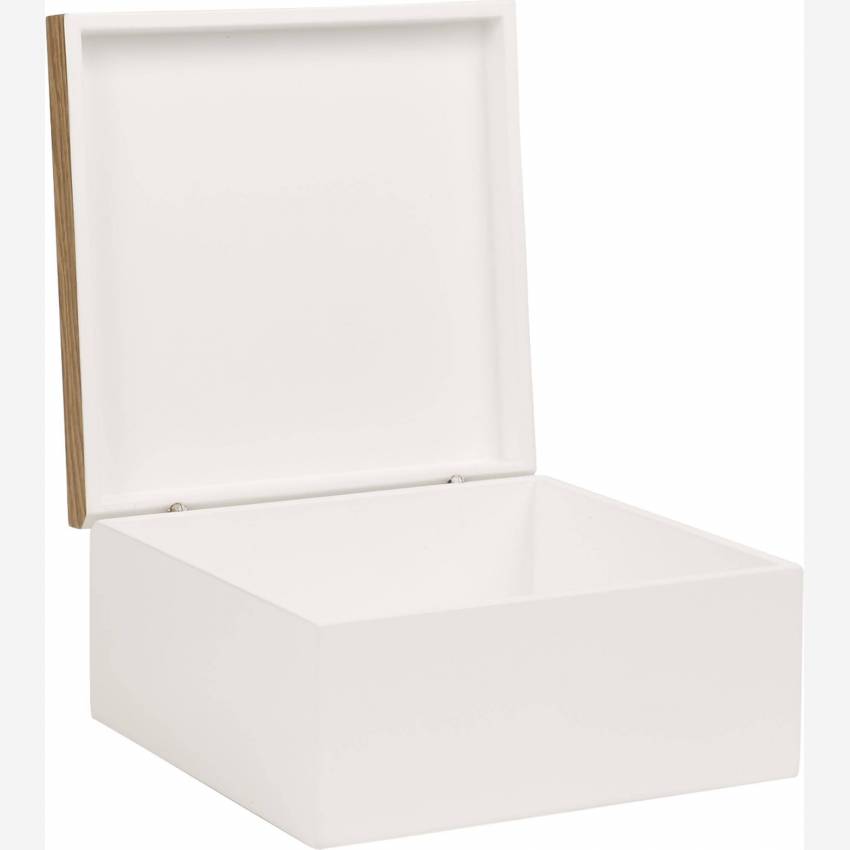 Boîte de rangement 25x25cm en bois avec intérieur laqué blanc
