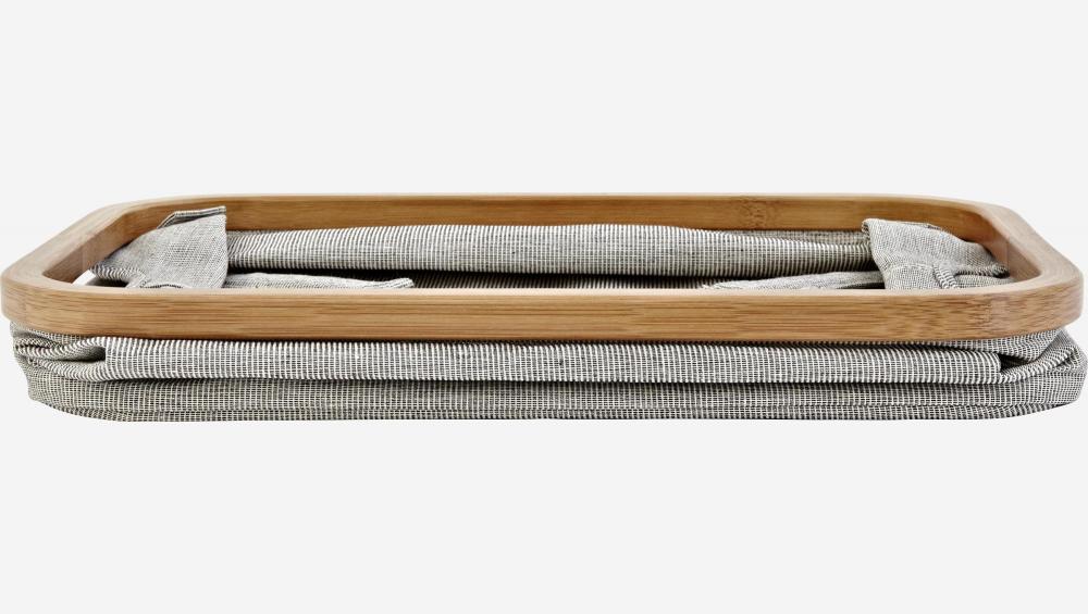 Cesto de almacenaje 38x26x16cm de tela gris y bambú